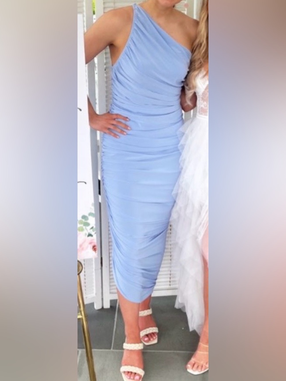 Norma Kamali Light Blue Ruched Maxi Dress